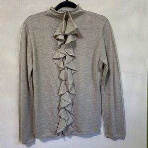 Women’s 100% Merino Wool Turtleneck Sweater Ruffle Trim - S/M